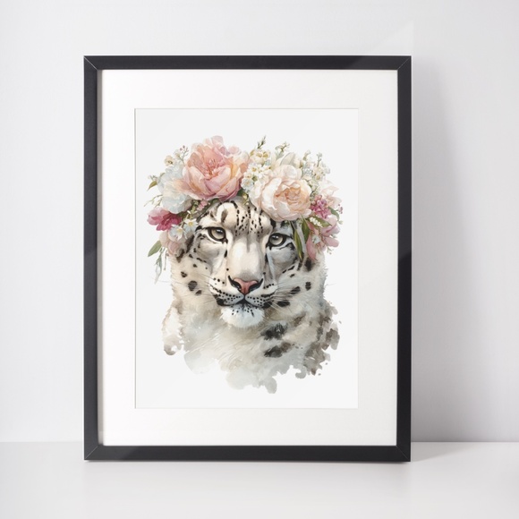 Watercolor Snow Leopard Portrait Wall Art Print, Unframed - Majestic Wilderness - Picture 3 of 7
